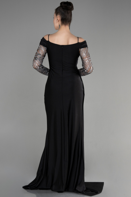 Abendkleid Lang Schwarz-Silber ABU3656