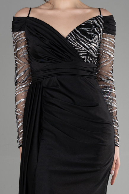 Abendkleid Lang Schwarz-Silber ABU3656