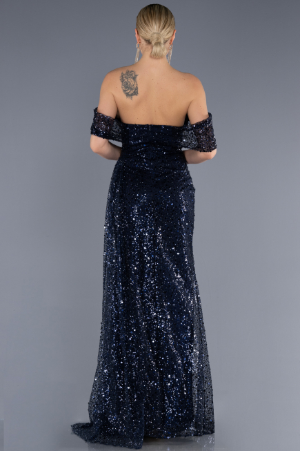 Abendkleid Lang Schuppig Marineblau ABU3577