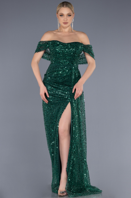 Abendkleid Lang Schuppig Smaragdgrün ABU3577