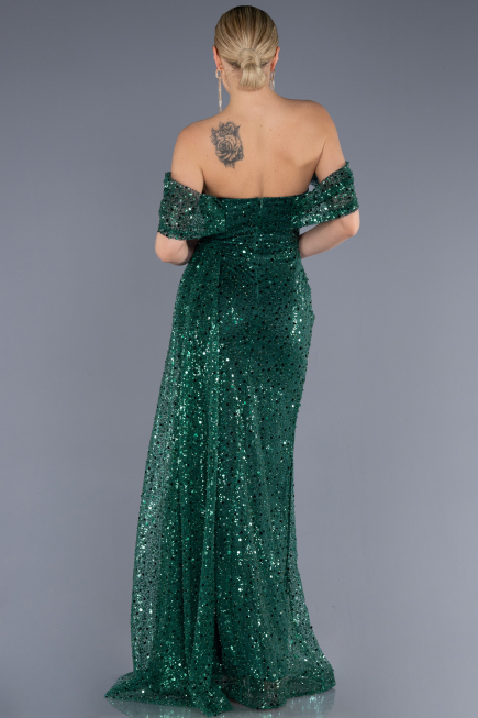 Abendkleid Lang Schuppig Smaragdgrün ABU3577