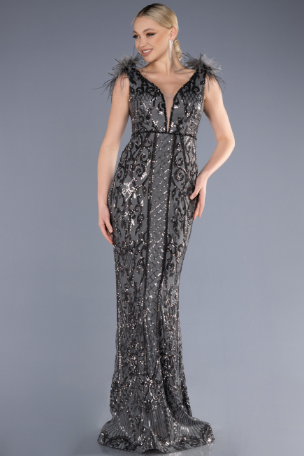 Abendkleid im Meerjungfrau-Stil Lang Anthrazit ABU3669