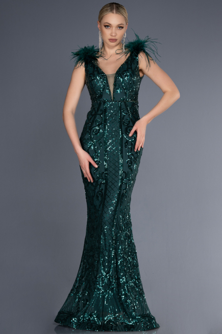 Abendkleid im Meerjungfrau-Stil Lang Smaragdgrün ABU3669