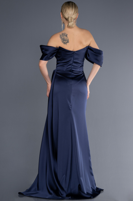 Abendkleid Lang Satin Marineblau ABU2661