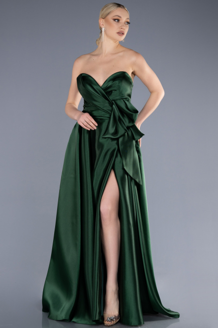Abendkleid Lang Satin Smaragdgrün ABU3674