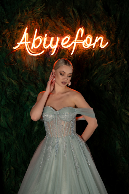Designer Verlobungskleid Lang Minzgrün ABU3664