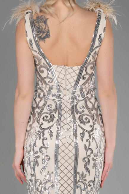 Abendkleid im Meerjungfrau-Stil Lang Beige ABU3669