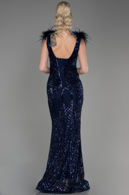 Abendkleid im Meerjungfrau-Stil Lang Marineblau ABU3669