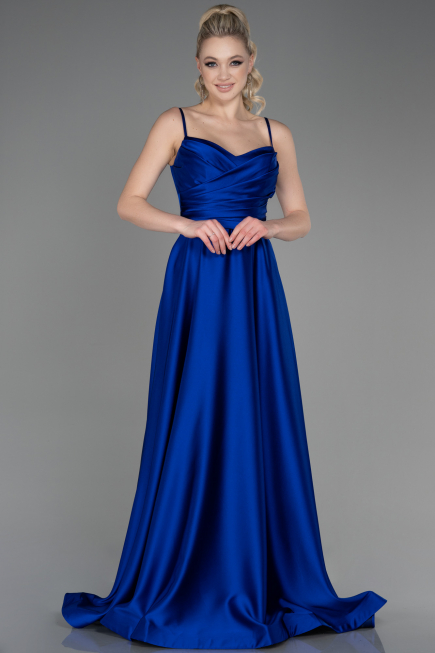Sächsischblau Abendkleid Satin Lang ABU1601