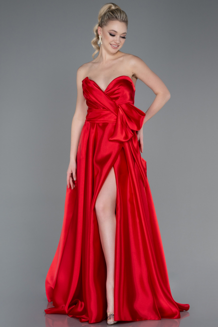 Abendkleid Lang Satin Rot ABU3674