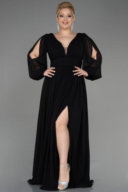 Kleider in Großen Größen Lang Chiffon Schwarz ABU1988