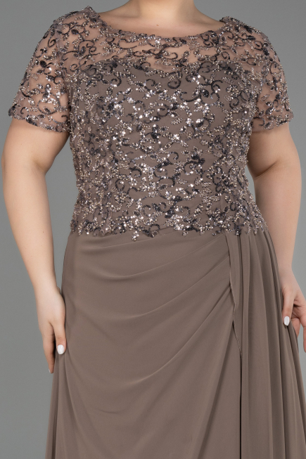 Verlobungskleid In Übergröße Lang Chiffon Cappuccino ABU3731
