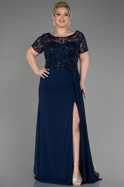 Verlobungskleid In Übergröße Lang Chiffon Marineblau ABU3731