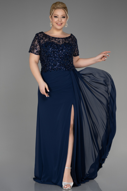 Verlobungskleid In Übergröße Lang Chiffon Marineblau ABU3731