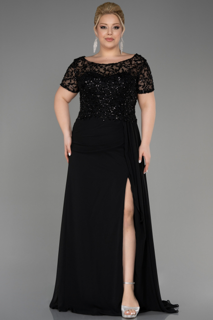 Verlobungskleid In Übergröße Lang Chiffon Schwarz ABU3731