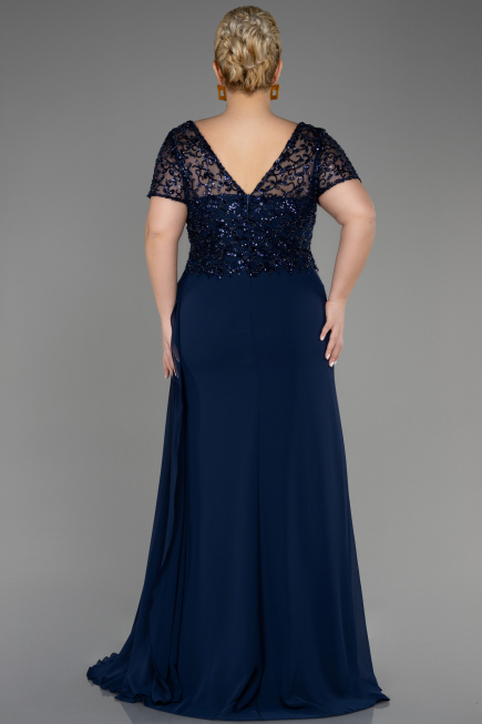 Verlobungskleid In Übergröße Lang Chiffon Marineblau ABU3731