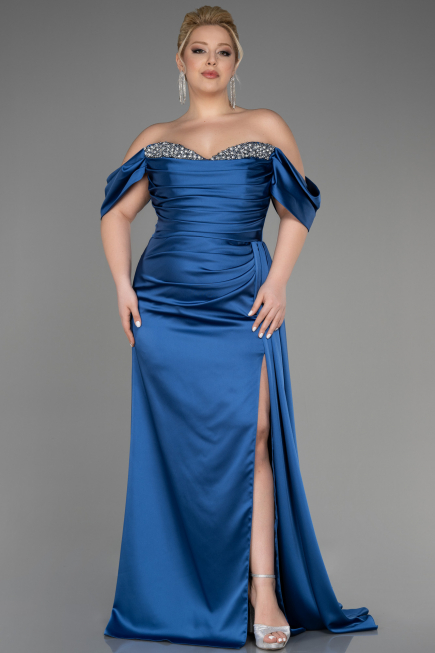 Verlobungskleid In Übergröße Lang Satin Indigo ABU3655