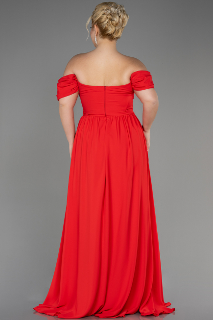 Abendgarderobe in Großen Größen Lang Chiffon Koralle ABU3738