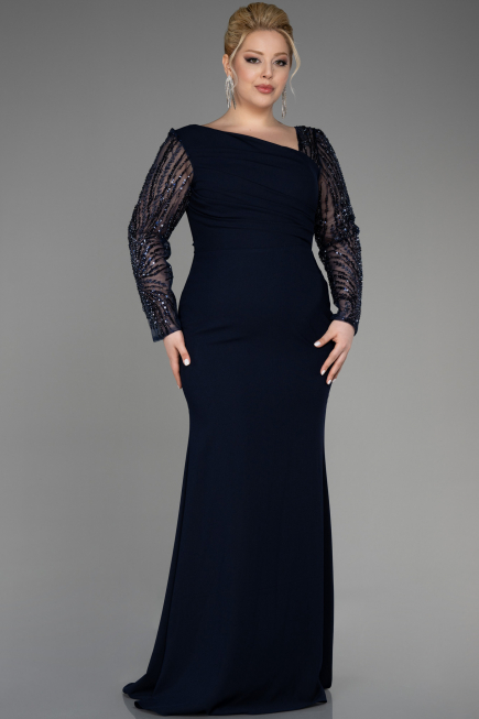 Brautkleid In Übergröße Lang Marineblau ABU3713