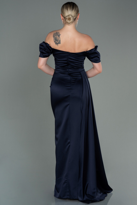 Verlobungskleid Satin Lang Marineblau ABU1606
