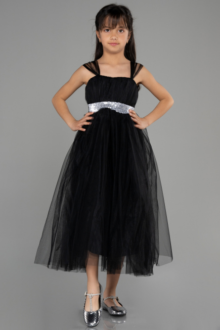 Schwarz Abendkleid Für Kinder Lang ABU3031