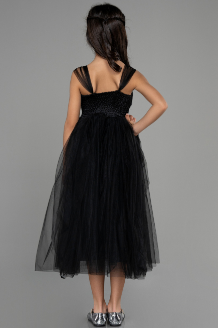 Schwarz Abendkleid Für Kinder Lang ABU3031