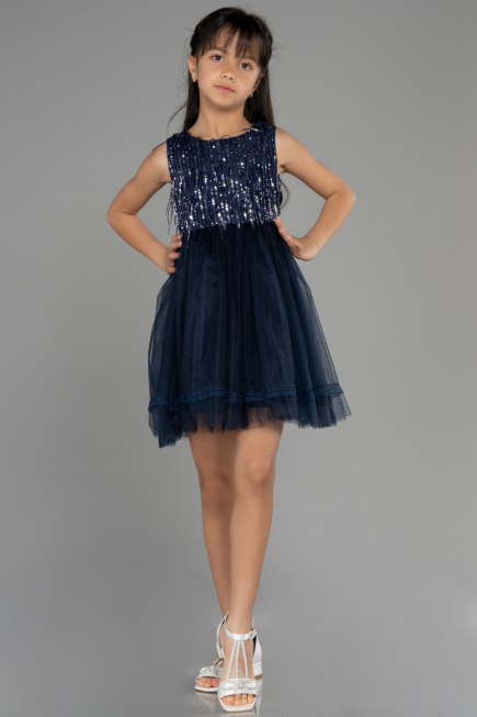 Abendkleid für Kinder Kurz Marineblau ABK1973
