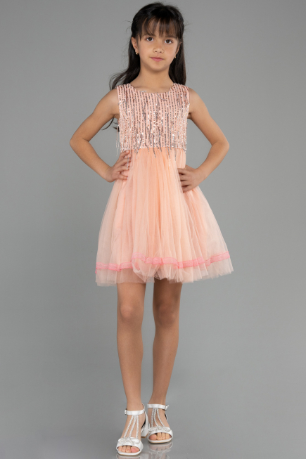 Abendkleid für Kinder Kurz Lachs ABK1973