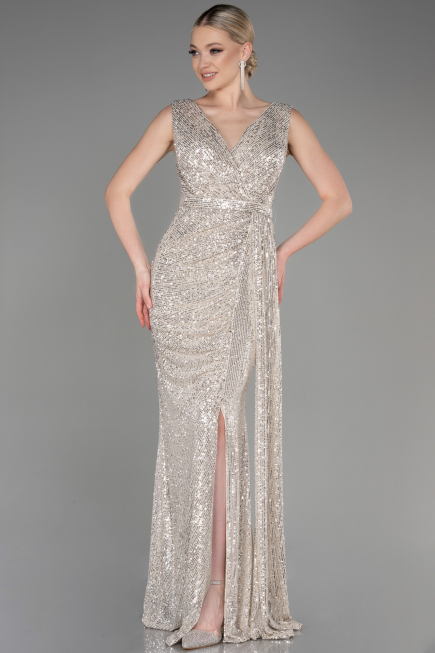 Abendkleid Lang Schuppig Nerzbraun ABU3201