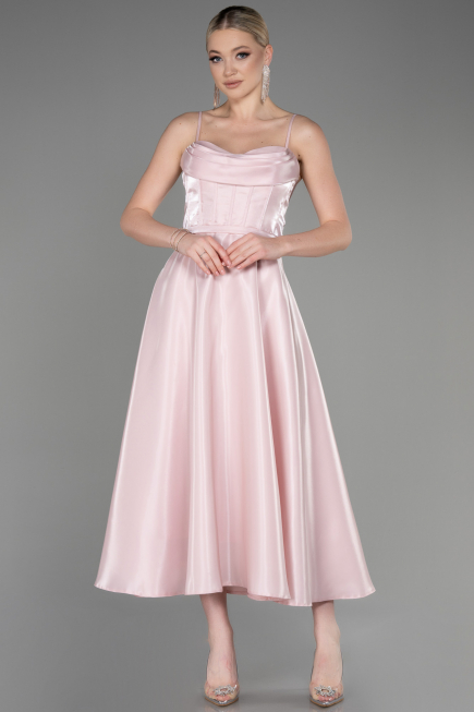 Abendkleid Midi Satin Puder ABK2011