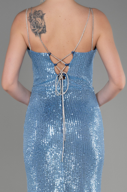 Abendkleid im Meerjungfrau-Stil Lang Indigo ABU3768
