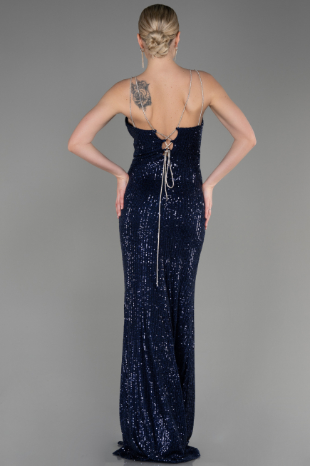 Abendkleid im Meerjungfrau-Stil Lang Marineblau ABU3768