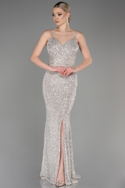 Abendkleid im Meerjungfrau-Stil Lang Nerzbraun ABU3768