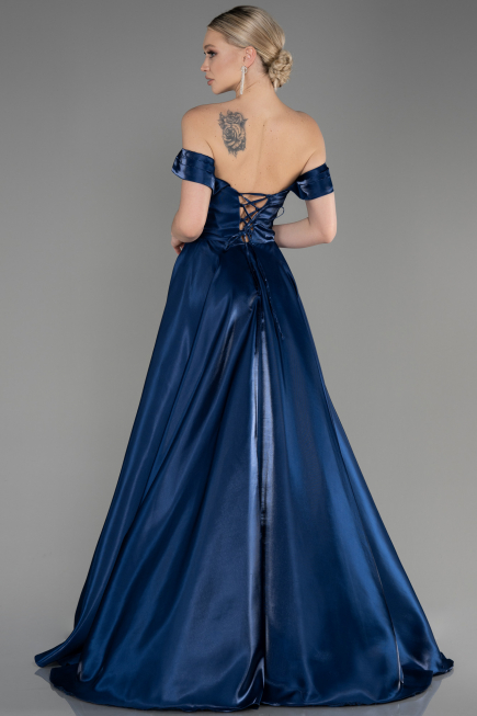 Abendkleid Lang Satin Marineblau ABU3774