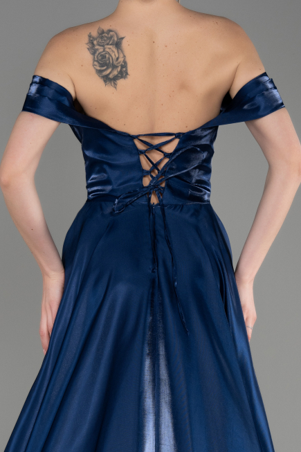 Abendkleid Lang Satin Marineblau ABU3774