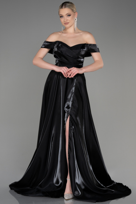Abendkleid Lang Satin Schwarz ABU3774