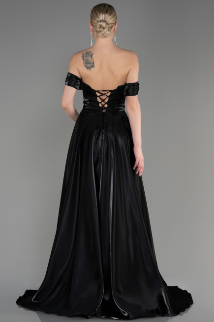 Abendkleid Lang Satin Schwarz ABU3774