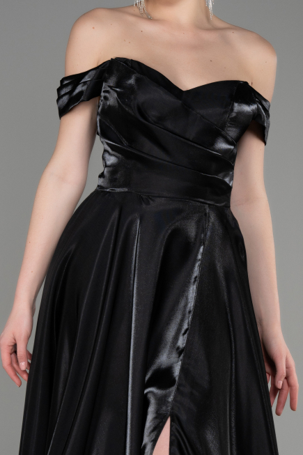 Abendkleid Lang Satin Schwarz ABU3774