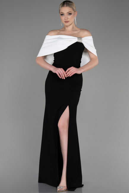Abendkleid Lang Schwarz-Weiß ABU3775