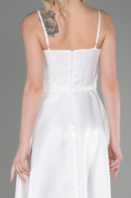 Abendkleid Midi Satin Weiß ABK2011