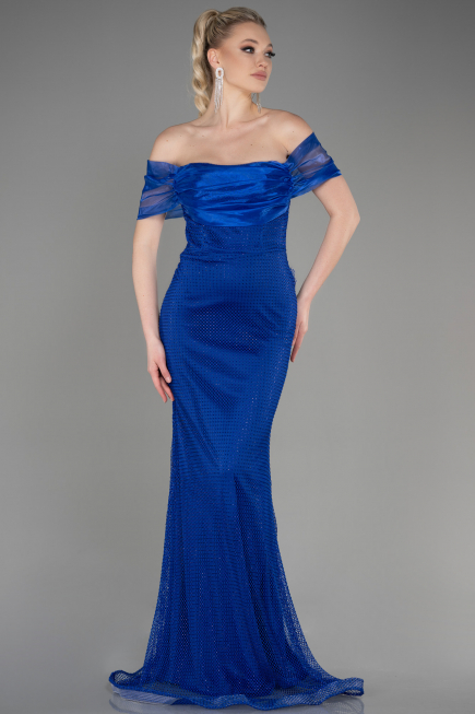Abendkleid im Meerjungfrau-Stil Lang File Sächsischblau ABU3769