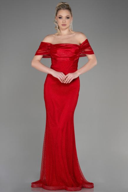 Abendkleid im Meerjungfrau-Stil Lang File Rot ABU3769