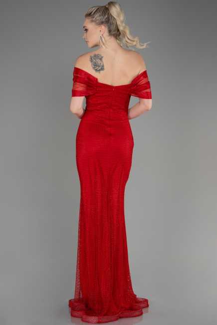 Abendkleid im Meerjungfrau-Stil Lang File Rot ABU3769