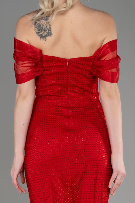Abendkleid im Meerjungfrau-Stil Lang File Rot ABU3769