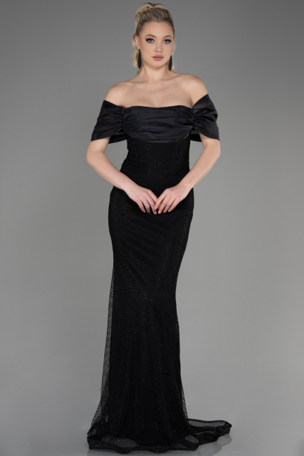 Abendkleid im Meerjungfrau-Stil Lang File Schwarz ABU3769