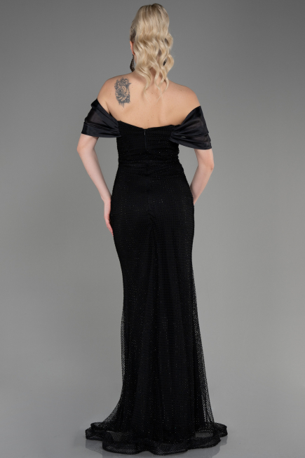 Abendkleid im Meerjungfrau-Stil Lang File Schwarz ABU3769