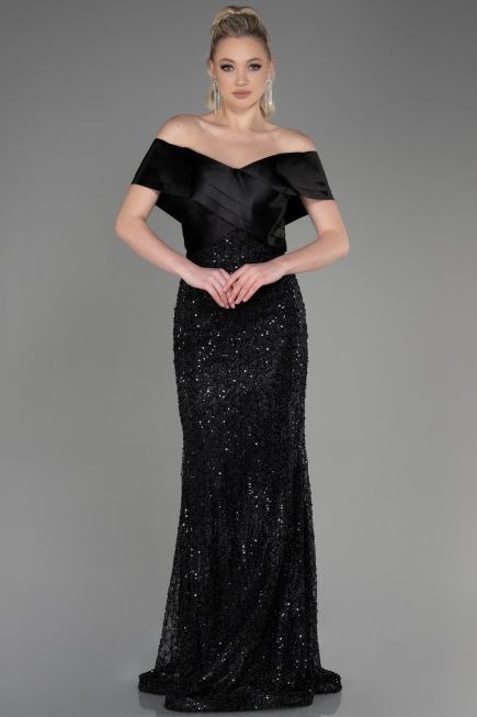Abendkleid im Meerjungfrau-Stil Lang Schwarz ABU3770