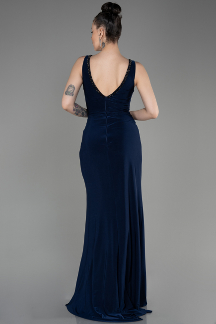 Abendkleid im Meerjungfrau-Stil Lang Marineblau ABU3782