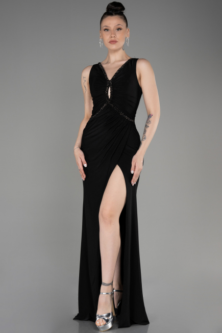 Abendkleid im Meerjungfrau-Stil Lang Schwarz ABU3782