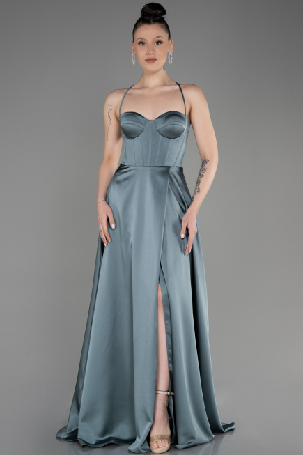 Abschlusskleid Lang Satin Türkis ABU3809